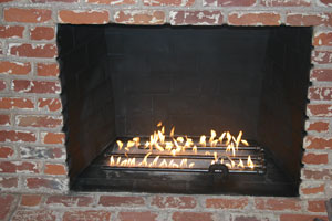 burner and sand brick fireplace