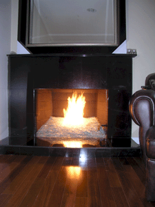 white fireglass fireplace