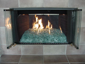 fire on glass custom fireplace