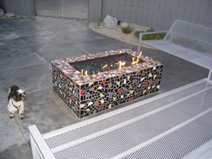 mosaic fire pit with glass fire stones